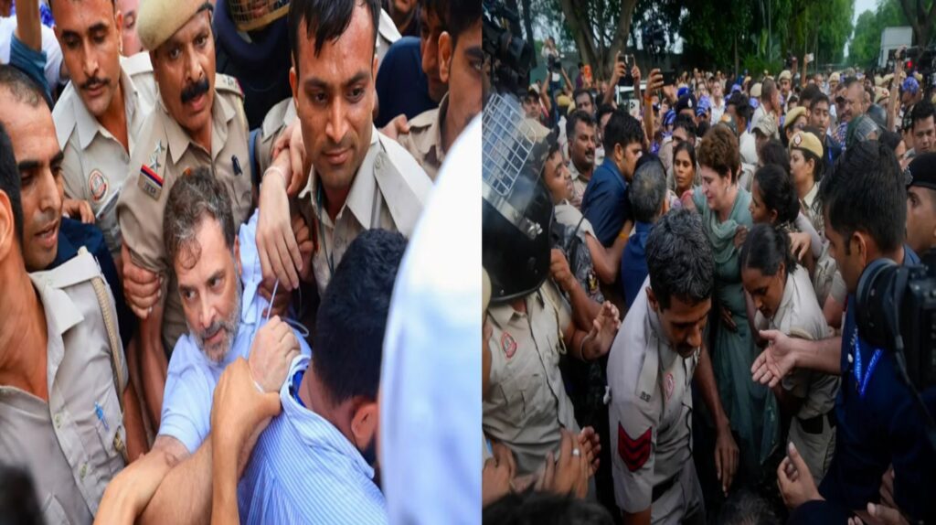 মোদির বাসভবনের সামনে বিক্ষোভে গিয়ে রাহুল-প্রিয়াঙ্কা আটক