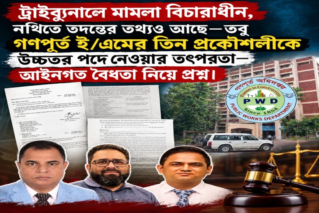 ক্যাডার স্ট্যাটাস ও পদোন্নতির আইনগত প্রশ্ন অমীমাংসিত, তবু উচ্চতর পদে নেওয়ার তৎপরতা—গণপূর্ত ই/এমে কী চলছে?