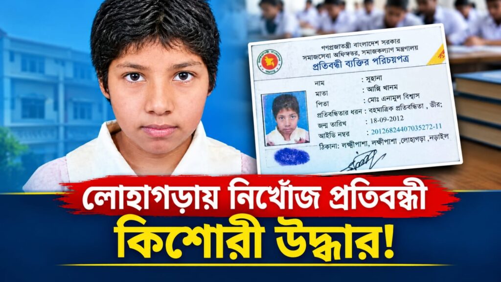 নড়াইলের লোহাগড়া উপজেলার নিখোঁজ প্রতিবন্ধী কিশোরী উদ্ধার, মোটরসাইকেল চালক আটক।